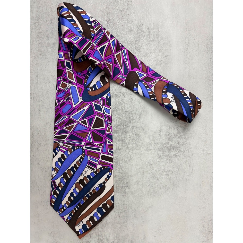 Vintage Emilio Pucci 100% Silk Made In Italy Necktie Tie Wide Geometric Abstract